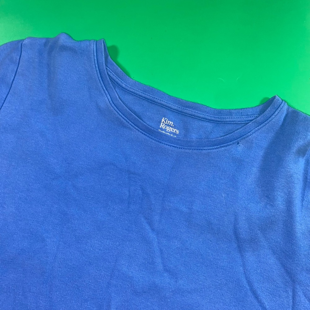 Kim Rogers Perfectly Soft Blue 100% Cotton Short Sleeve Crew Neck Tee Shirt‎